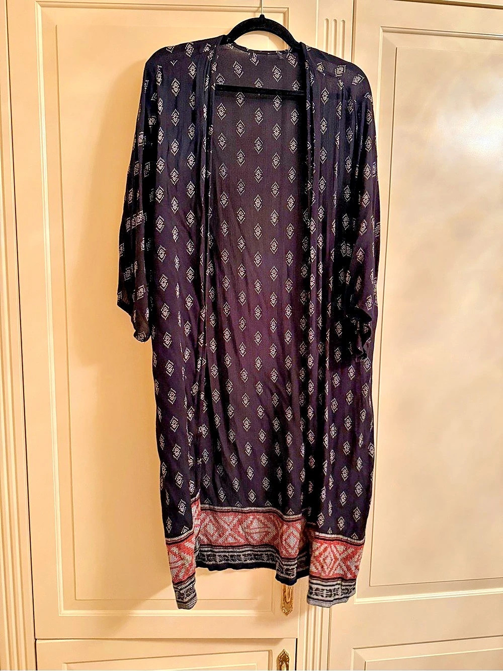 Printed Kimono Coverup in Black & Red